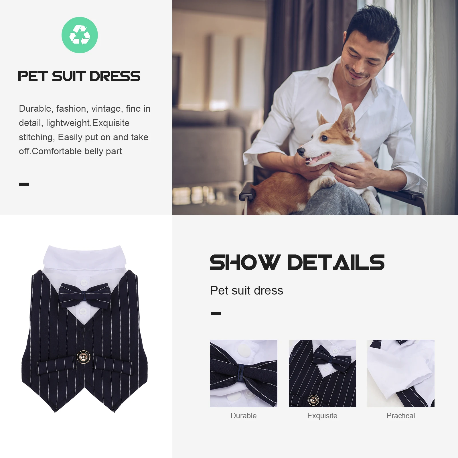 Formal Dog Clothing for Dogs Puppy Pet Clothes Dog Wedding Suit Pet Tuxedo Costume Pet Apparel for Small Dog(Blue,S)
Formal Dog Clothing for Dogs Puppy Pet Clothes Dog Wedding Suit Pet Tuxedo Costume Pet Apparel for Small Dog(Blue,S)