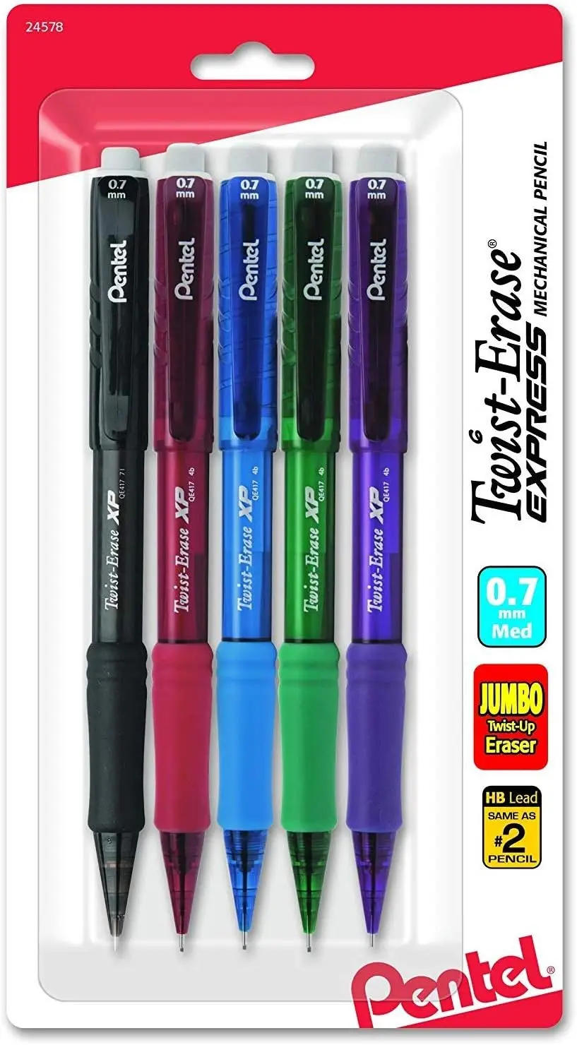 Twist-Erase Mechanical Pencil, 0.7mm Medium Line, Assorted Colors, Pack of 5
Twist-Erase Mechanical Pencil, 0.7mm Medium Line, Assorted Colors, Pack of 5
