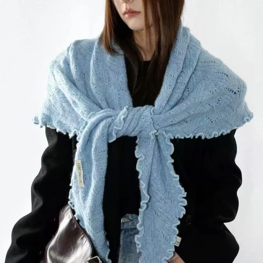 Multicolor Knitting Scarf Ruffled Edge Soft Triangular Scarf Keep Warm Thickened Widen Breathable Hollow Scarf
Multicolor Knitting Scarf Ruffled Edge Soft Triangular Scarf Keep Warm Thickened Widen Breathable Hollow Scarf