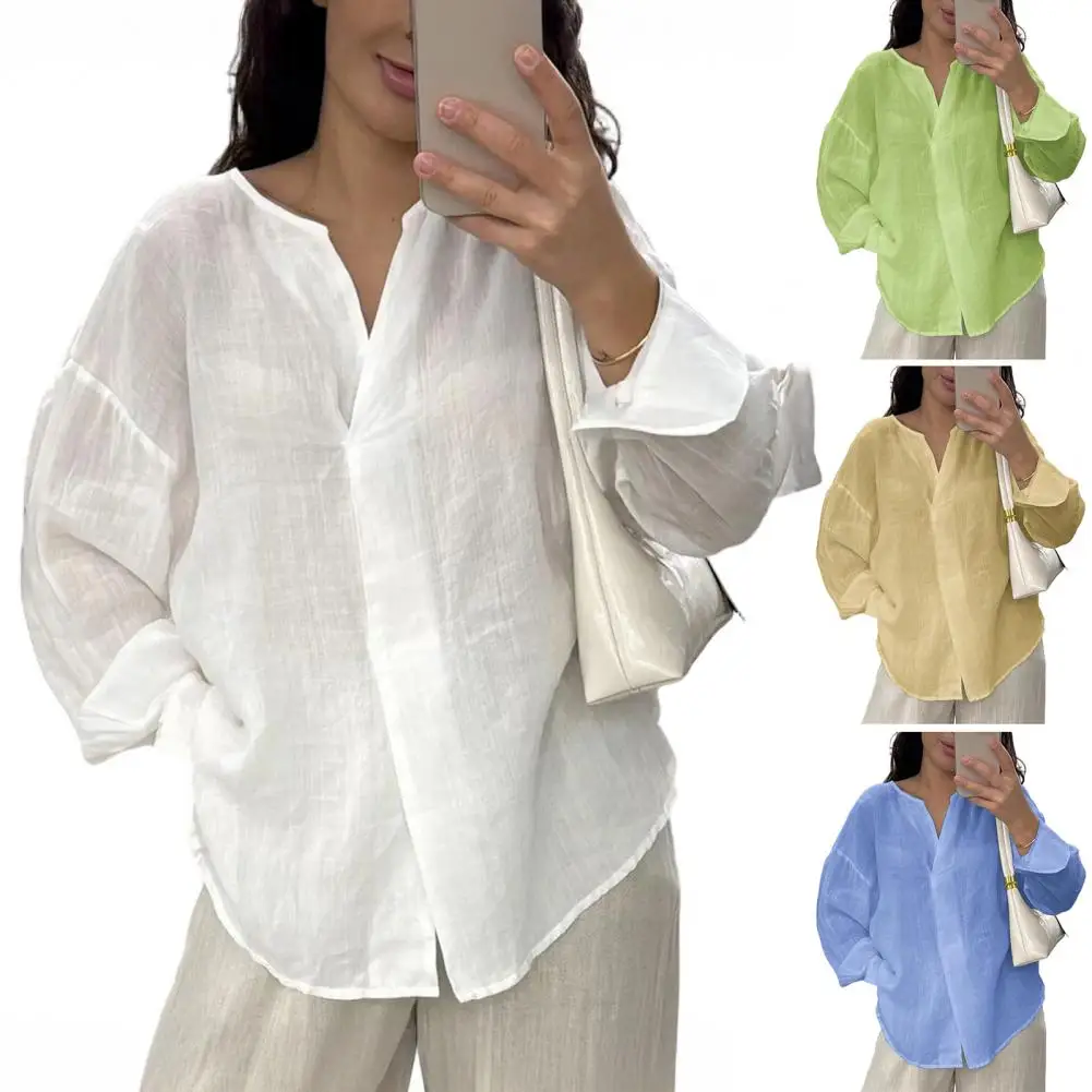 Women Cotton Linen Tops Lightweight Breathable Blouse Women’s V Neck Long Sleeve Pullover Top Asymmetrical Slit Curved Hem
Women Cotton Linen Tops Lightweight Breathable Blouse Women’s V Neck Long Sleeve Pullover Top Asymmetrical Slit Curved Hem
