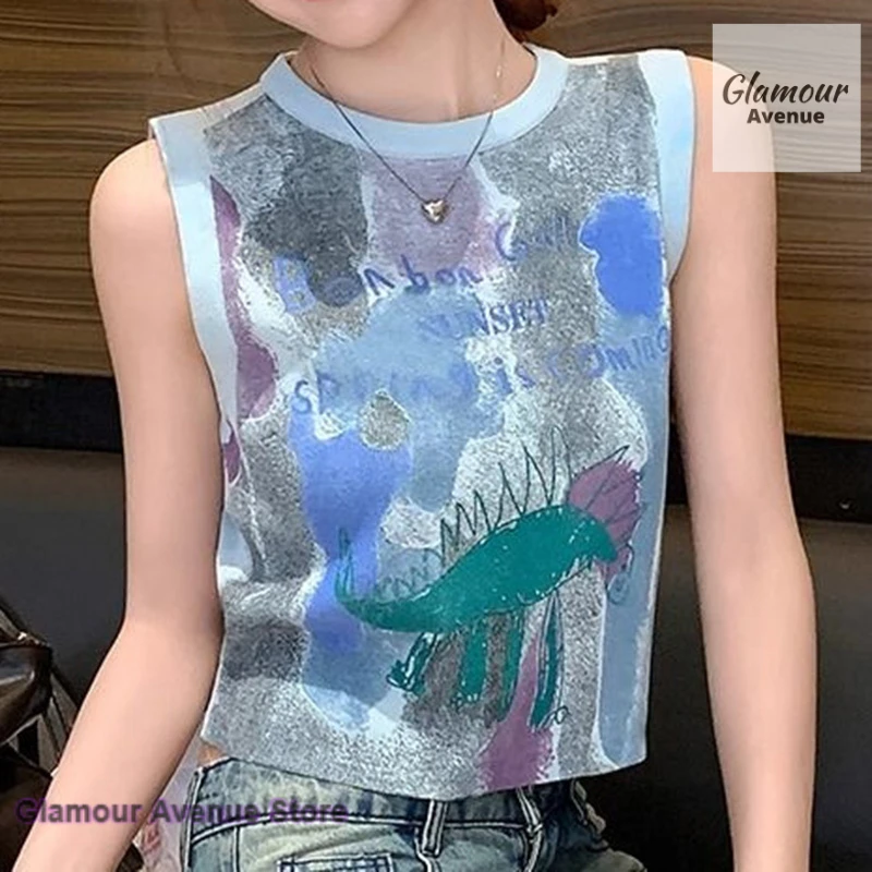Korean cartoon graffiti printed knitted vest female summer new fashion wearing hot girl slim short sleeveless casual top.
Korean cartoon graffiti printed knitted vest female summer new fashion wearing hot girl slim short sleeveless casual top.