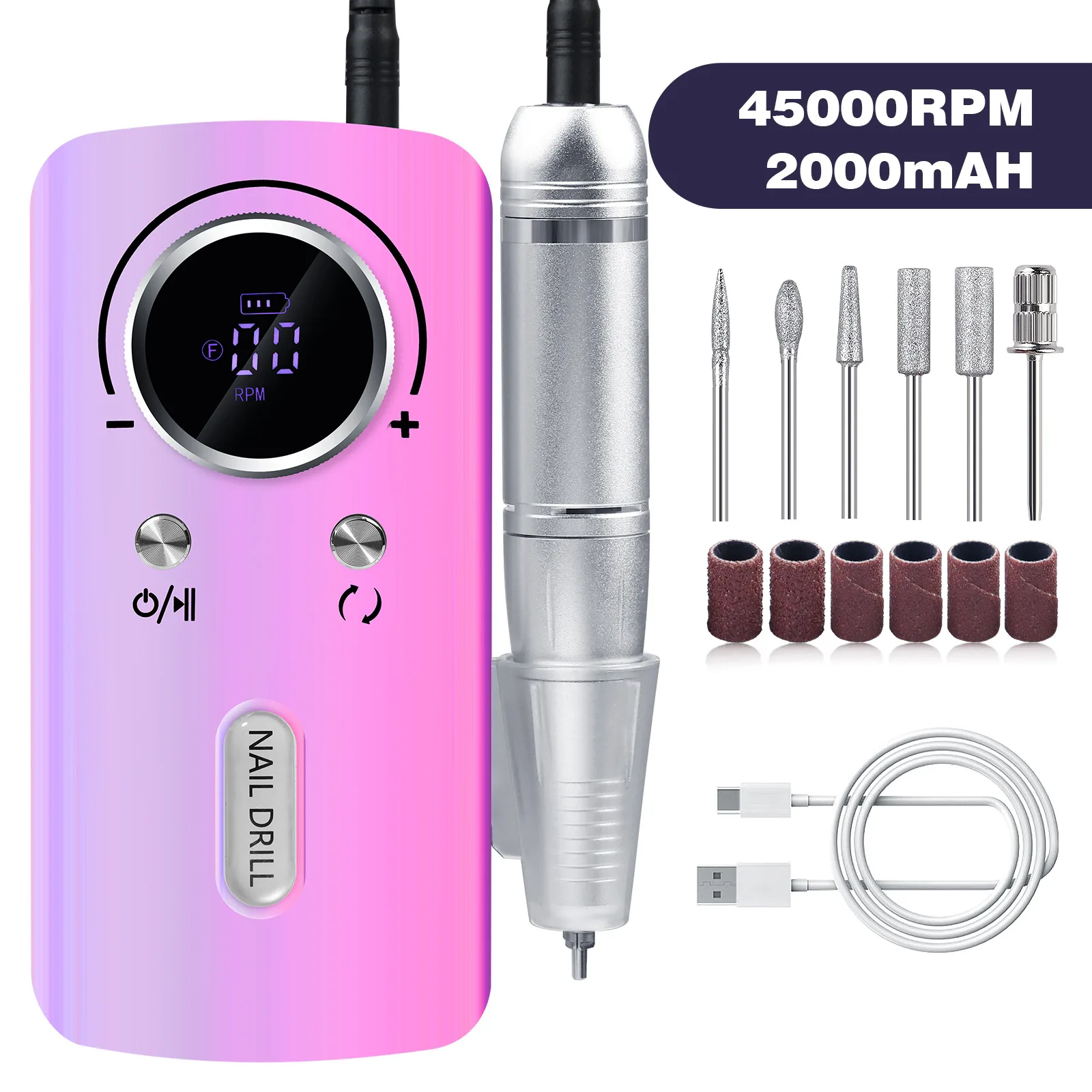 45000RPM Professional Manicure Electric Nail File Nail Drill Portable Rechargeable Machine Gel Polish Pen Nail Art Tool Gifts
45000RPM Professional Manicure Electric Nail File Nail Drill Portable Rechargeable Machine Gel Polish Pen Nail Art Tool Gifts