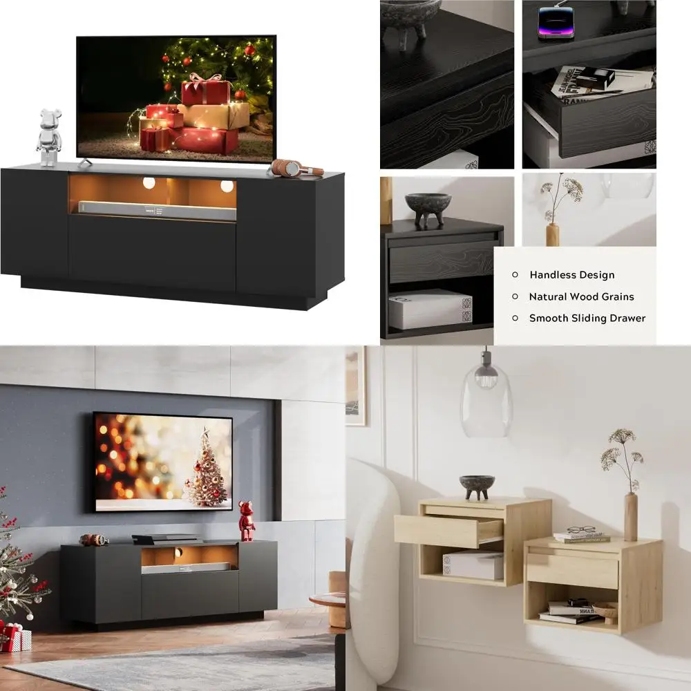 Modern Entertainment Center with LED Lights and Large Storage for 32-55 Inch TVs, Sturdy Media Console
Modern Entertainment Center with LED Lights and Large Storage for 32-55 Inch TVs, Sturdy Media Console