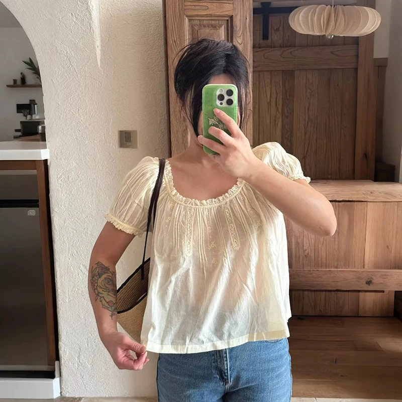 Spring New Arrival Women's Light Green Pink Cotton Loose Fit Bubble Sleeve Top Overhead Sweet Style Short Sleeve round Neck
Spring New Arrival Women's Light Green Pink Cotton Loose Fit Bubble Sleeve Top Overhead Sweet Style Short Sleeve round Neck