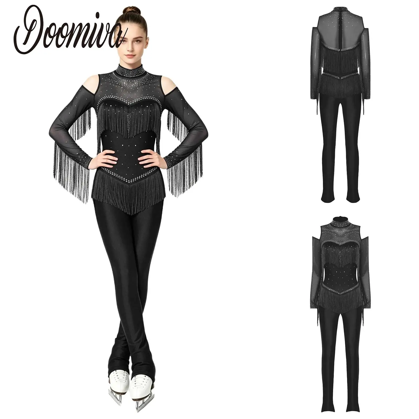 Women Figure Skating Mesh Jumpsuit Jazz Skating Performance Rompers Tiered Tassel Long Sleeve Rhinestones Fringed Full Bodysuits
Women Figure Skating Mesh Jumpsuit Jazz Skating Performance Rompers Tiered Tassel Long Sleeve Rhinestones Fringed Full Bodysuits