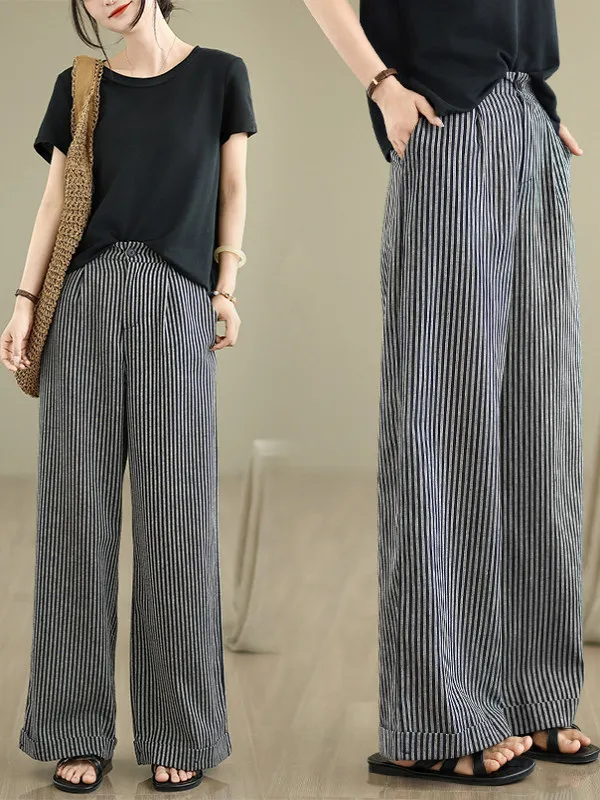 High Waist Wide Leg Pants Striped Casual Loose Style Slimming Effect Large Size Women's Fashion Summer Casual Trousers
High Waist Wide Leg Pants Striped Casual Loose Style Slimming Effect Large Size Women's Fashion Summer Casual Trousers