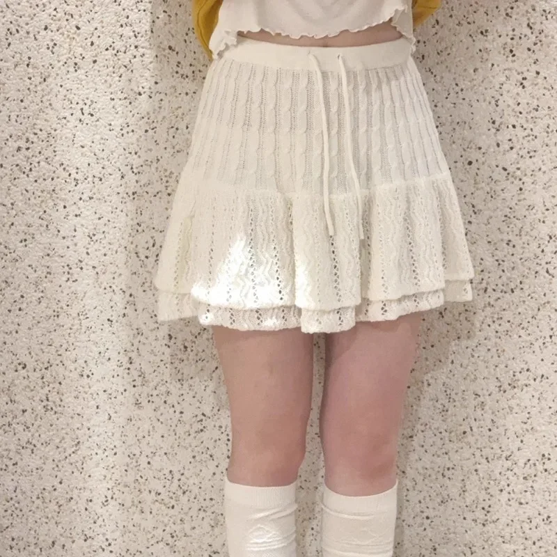 Cute Knitted Skirts for Sweet Girls Double Layered Hollow Out Elastic Waist White Mini Skirt
Cute Knitted Skirts for Sweet Girls Double Layered Hollow Out Elastic Waist White Mini Skirt
