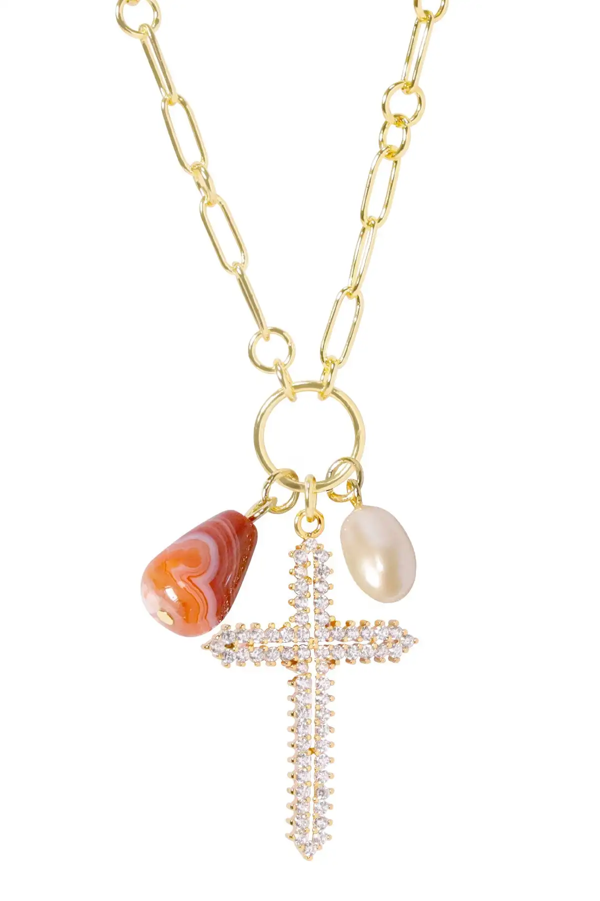 Sardonyx & Cubic Zircon Cross Pendant Necklace
Sardonyx & Cubic Zircon Cross Pendant Necklace