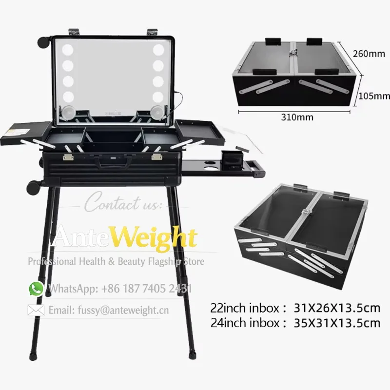 Cosmetic Box Makeup case Rolling Suitcase LED Lighted HD Mirror Makeup BOX Train Case for Makeup Artist
Cosmetic Box Makeup case Rolling Suitcase LED Lighted HD Mirror Makeup BOX Train Case for Makeup Artist