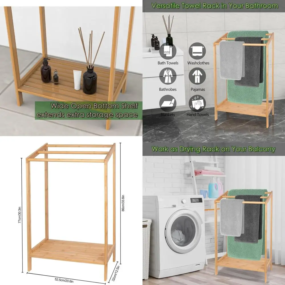 3-х уровневая отдельно стоящая бамбуковая вешалка для полотенец с нижней полкой для полотенец, банных полотенец и халатов
3-х уровневая отдельно стоящая бамбуковая вешалка для полотенец с нижней полкой для полотенец, банных полотенец и халатов