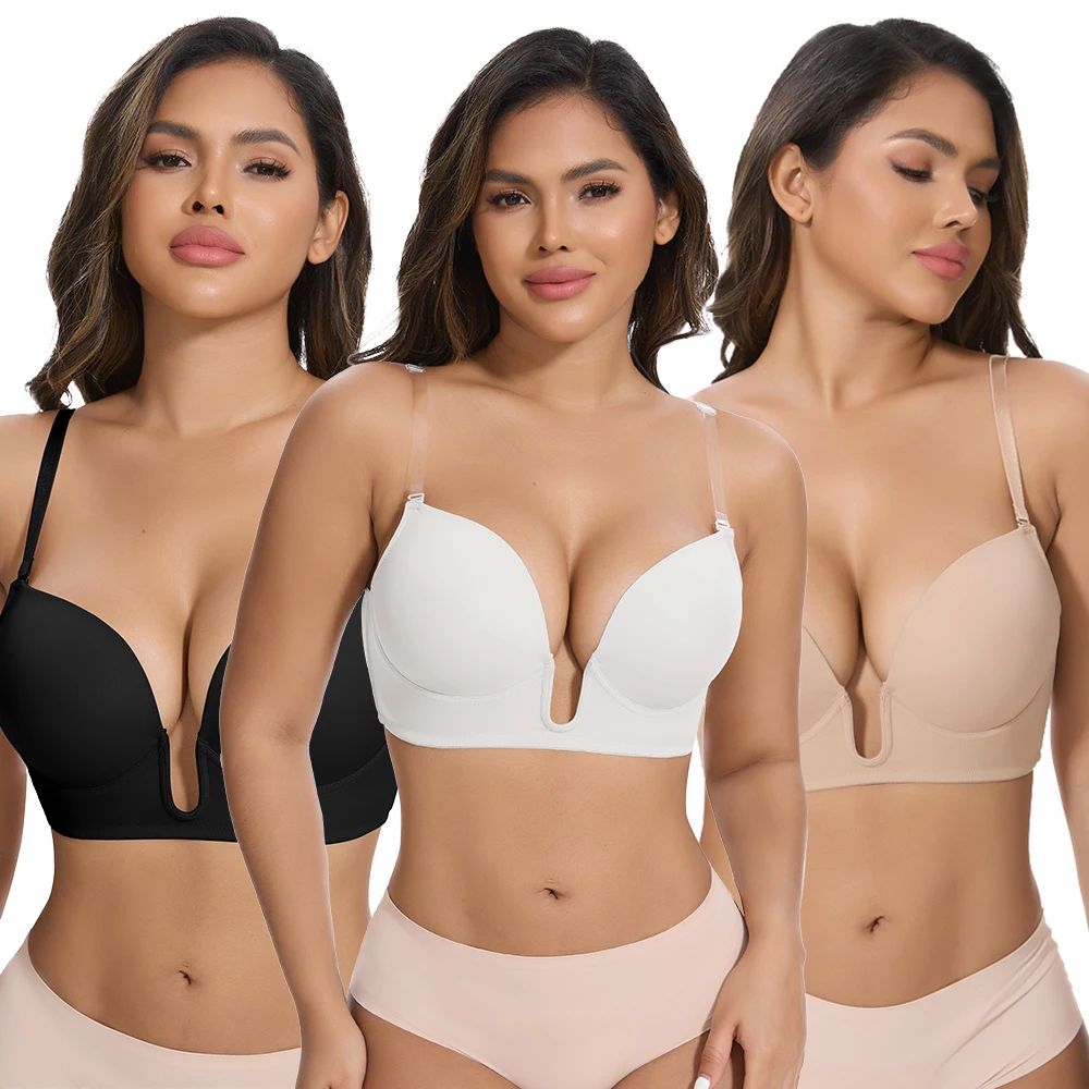 Женский бюстгальтер пуш-ап с глубоким вырезом и глубоким вырезом, невидимый бюстгальтер с открытой спиной и прозрачными бретелями, трансформируемое клейкое женское нижнее белье без бретелек
Женский бюстгальтер пуш-ап с глубоким вырезом и глубоким вырезом, невидимый бюстгальтер с открытой спиной и прозрачными бретелями, трансформируемое клейкое женское нижнее белье без бретелек