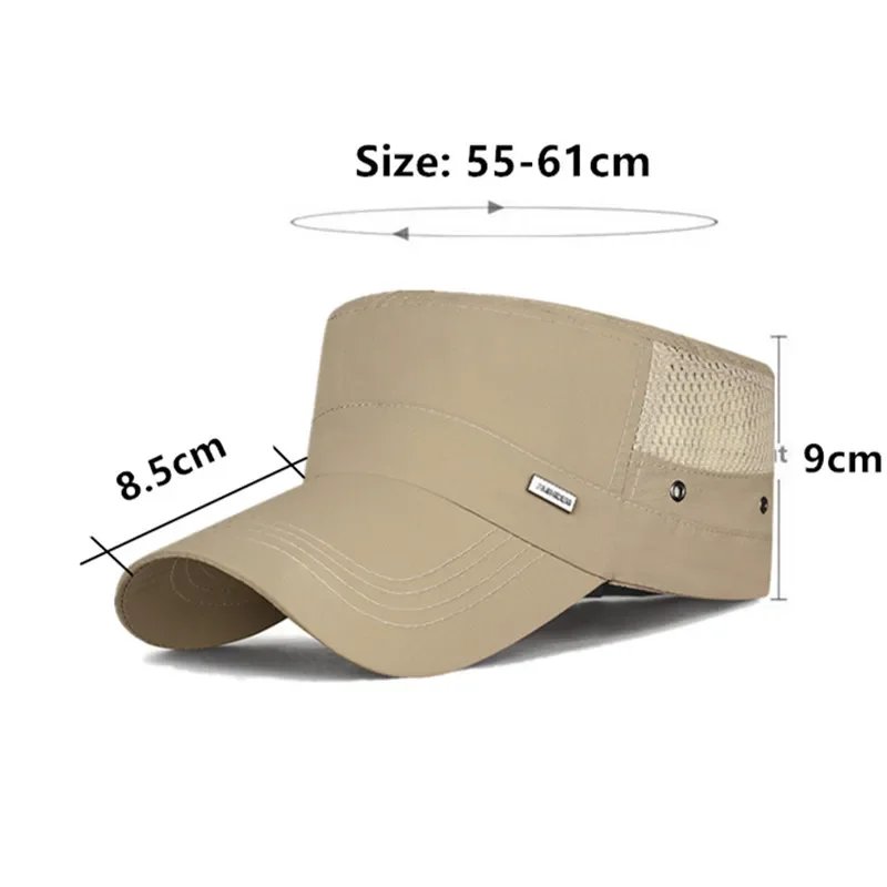 New Summer Ultra Thin Mesh Breathable Flat Top Caps For Men Long Eave Military Hats Men's Personality Fishing Hat Snapback Cap
New Summer Ultra Thin Mesh Breathable Flat Top Caps For Men Long Eave Military Hats Men's Personality Fishing Hat Snapback Cap