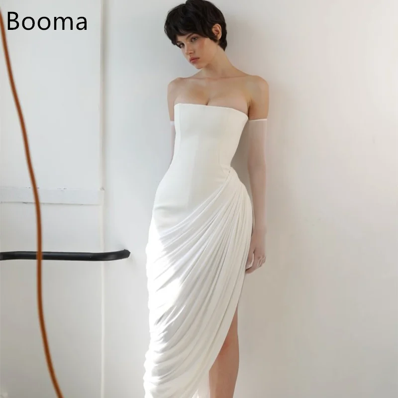 Booma Strapless Mermaid Pleat Wedding Dresses Long Sleeveless Satin Side Split Elegant Brides Gown Custom Made 2025
Booma Strapless Mermaid Pleat Wedding Dresses Long Sleeveless Satin Side Split Elegant Brides Gown Custom Made 2025