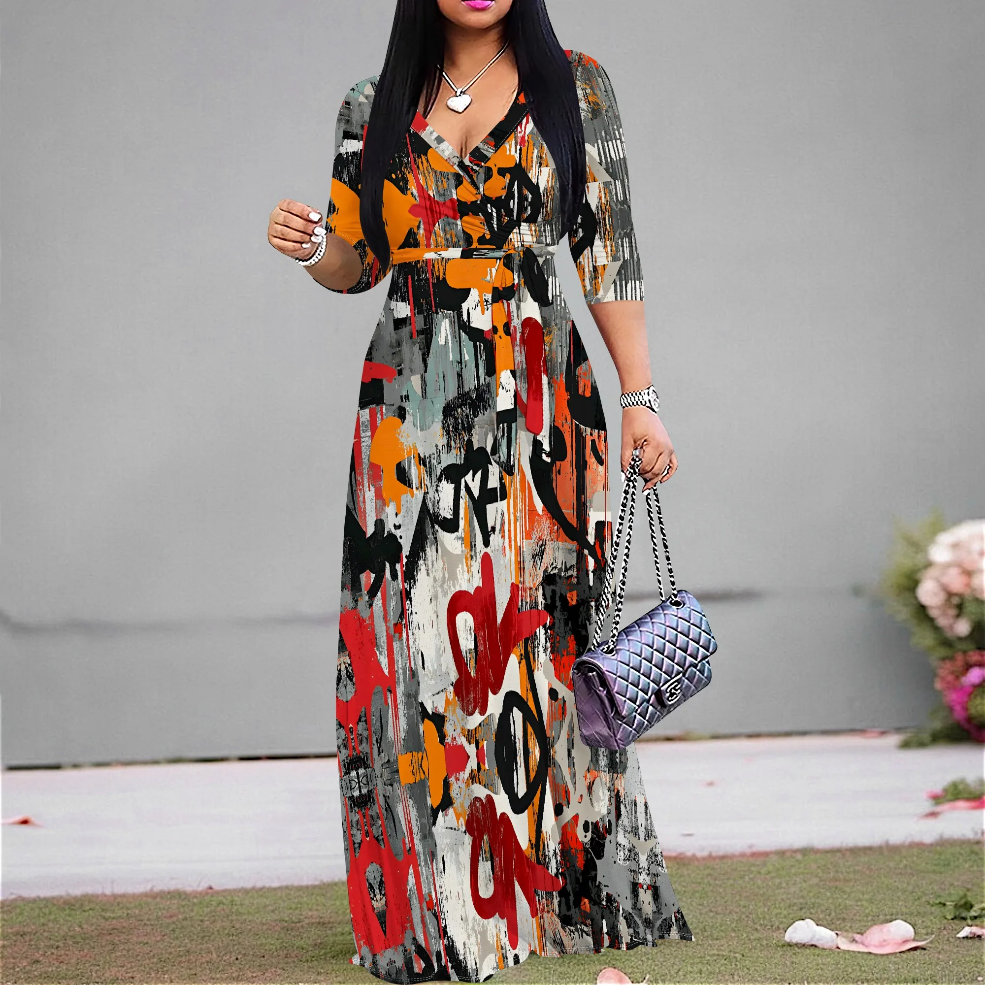 Women's Abstract Graffiti Print Maxi Dress V-Neck Plus Size 3/4 Sleeve Summer Party Dress with Pockets XS-3XL
Women's Abstract Graffiti Print Maxi Dress V-Neck Plus Size 3/4 Sleeve Summer Party Dress with Pockets XS-3XL