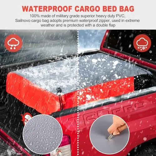 Sailnovo 26ft³ Waterproof Truck Bed Cargo Bag – Heavy Duty PVC, Fits All Trucks, 6 Stretch Cords, 50"x40"x22", Red
Sailnovo 26ft³ Waterproof Truck Bed Cargo Bag – Heavy Duty PVC, Fits All Trucks, 6 Stretch Cords, 50"x40"x22", Red