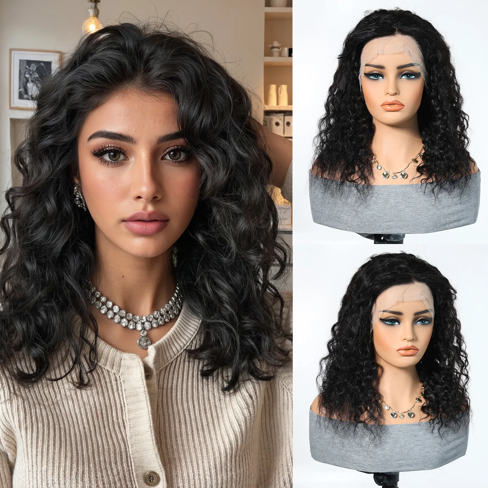 13x4 Lace Front Wig Water Wave Black Blended Human Hair Synthetic Mix Pre Plucked Natural Hairline Stretch Cap
13x4 Lace Front Wig Water Wave Black Blended Human Hair Synthetic Mix Pre Plucked Natural Hairline Stretch Cap