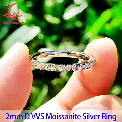 Solid 2mm 3mm White Round Moissanite Diamond Full Eternity Band 925 Sterling Silver Jewelry Wedding Ring Valentine's Day Gift