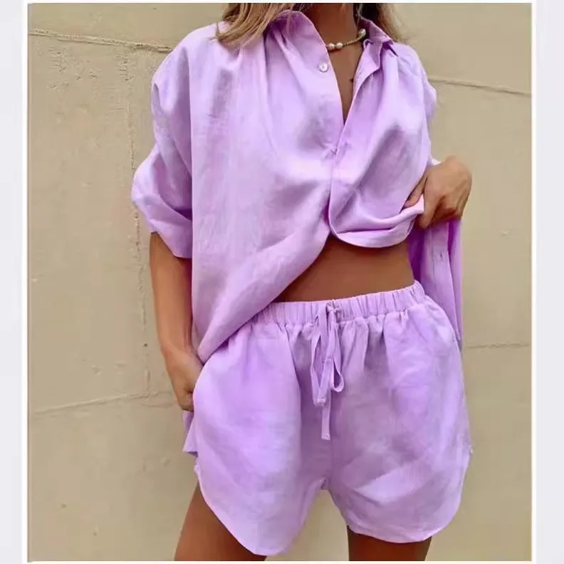 Summer Women's Suit Shorts Women's Matching Sets Solid Short Pants Drawstring Waist Light Blue Casual Shorts
Summer Women's Suit Shorts Women's Matching Sets Solid Short Pants Drawstring Waist Light Blue Casual Shorts