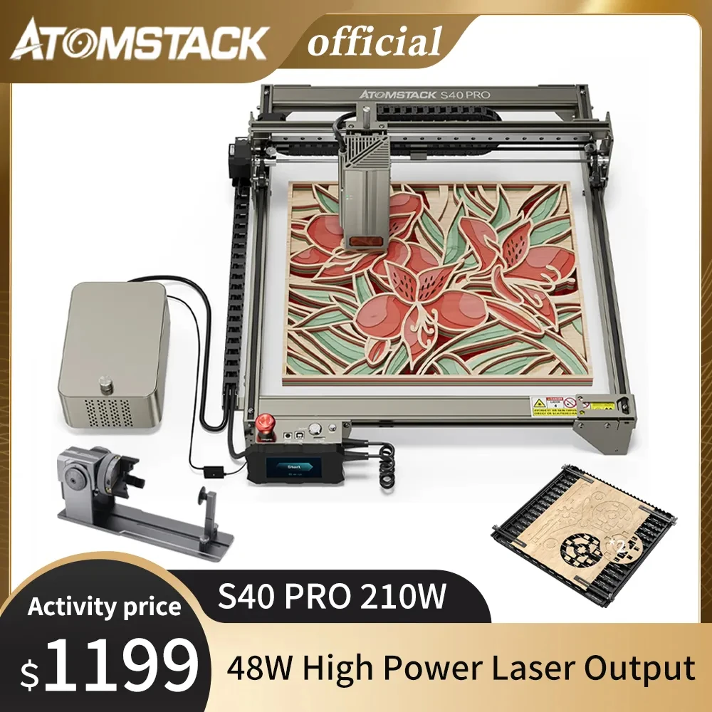 ATOMSTACK S40 X40 A40 Pro 210W Professional Laser Engraving Cutting Machine Dual Mode 24W/48W Metal Engraver Auto Air Assist
ATOMSTACK S40 X40 A40 Pro 210W Professional Laser Engraving Cutting Machine Dual Mode 24W/48W Metal Engraver Auto Air Assist