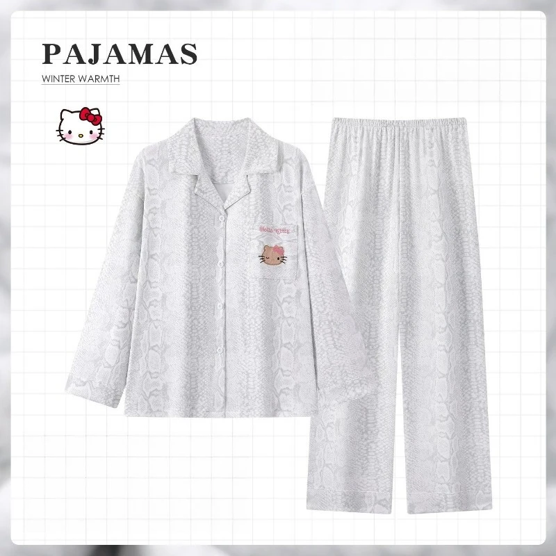 Hello Kitty Soft Simple Lightweight Pajamas for Girls in Autumn and Winter Gray Texture Thickened Warm Cute Casual Home Wear Set
Hello Kitty Soft Simple Lightweight Pajamas for Girls in Autumn and Winter Gray Texture Thickened Warm Cute Casual Home Wear Set