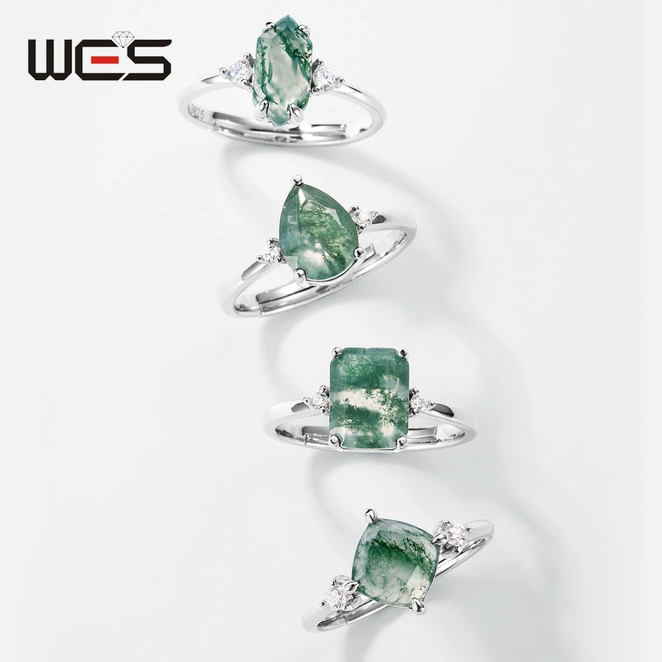 WES 100% 925 Silver Natural Unique Moss Agate Open Rings For Woman Geometric Shape Engagement Gift Forest Jewelry Wholesale
WES 100% 925 Silver Natural Unique Moss Agate Open Rings For Woman Geometric Shape Engagement Gift Forest Jewelry Wholesale
