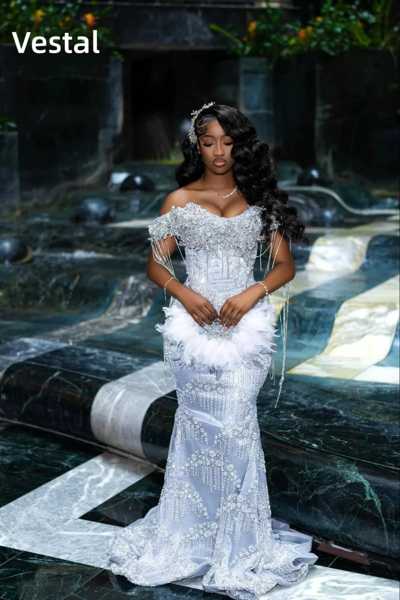 Silver Off Shoulder Mermaid Prom Dress with Beading Sparkly Fringe for Black Girl Formal Evening Party Birthday Gown Customized
Silver Off Shoulder Mermaid Prom Dress with Beading Sparkly Fringe for Black Girl Formal Evening Party Birthday Gown Customized