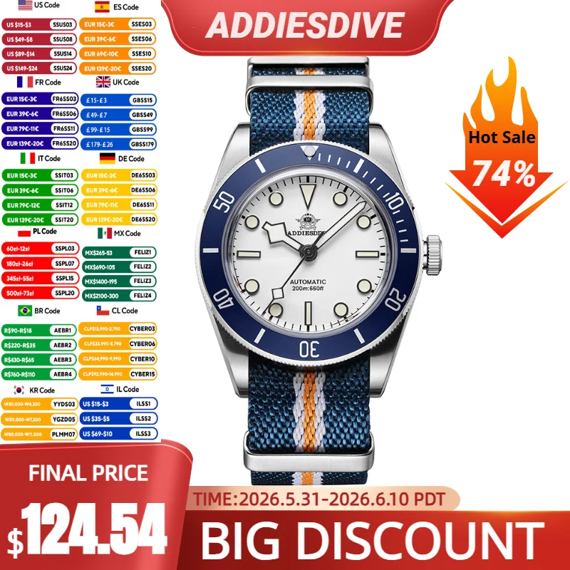 ADDIESDIVE Men's Luxury Watch Synthetic Sapphire NH35 Stainless Steel 200m Dive Waterproof Retro Nylon Strap Mechanical Watches
ADDIESDIVE Men's Luxury Watch Synthetic Sapphire NH35 Stainless Steel 200m Dive Waterproof Retro Nylon Strap Mechanical Watches