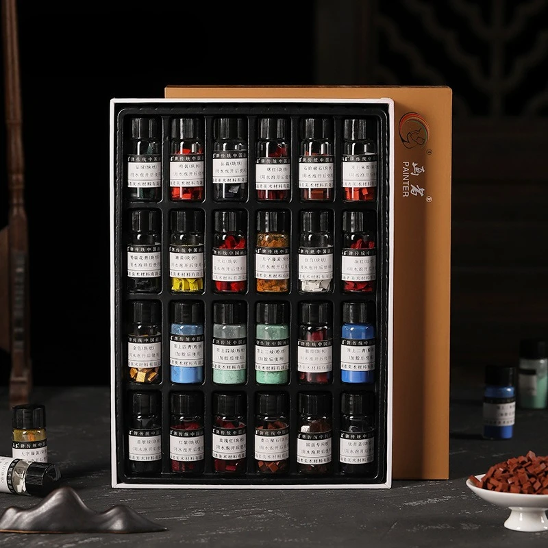 Natural Mineral Chinese Painting Pigment Set 24 Colors 5g Powder for Thangka Gongbi Mural
Natural Mineral Chinese Painting Pigment Set 24 Colors 5g Powder for Thangka Gongbi Mural