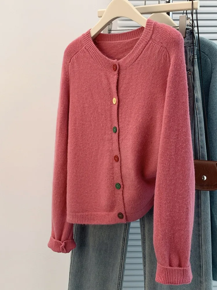 Korean Style Soft Woolen Knitted Open Cardigan Women's Winter Loose round Neck Pure Color Sweater Jacket Sweet Style Long Sleeve
Korean Style Soft Woolen Knitted Open Cardigan Women's Winter Loose round Neck Pure Color Sweater Jacket Sweet Style Long Sleeve