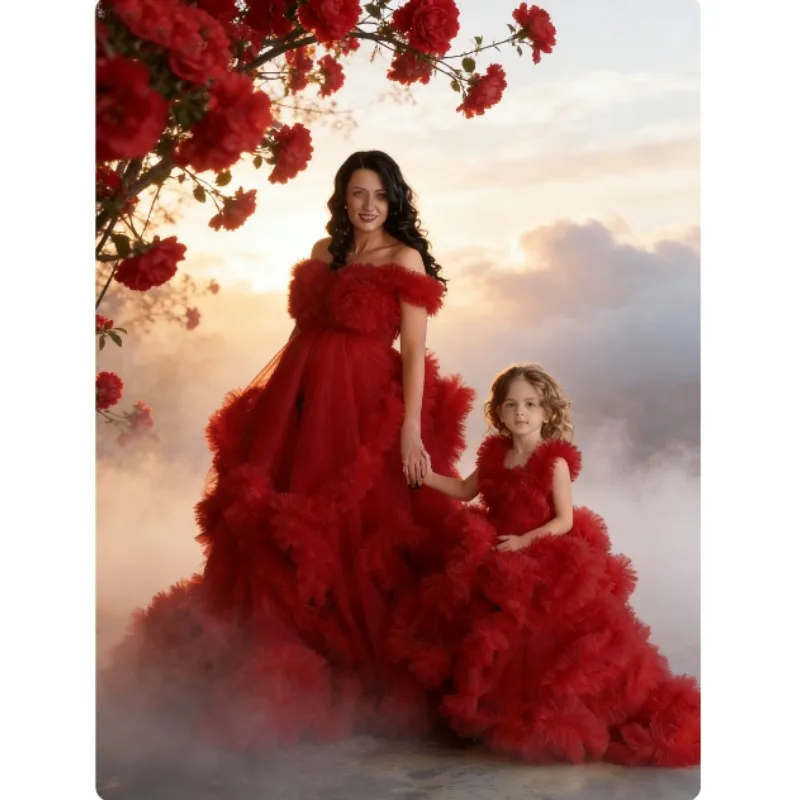 Elegant Off-Shoulder Pregnancy Gown with Flowy Tulle Ruffles – Mother-Daughter Coordinating Dress for Photoshoot, Baby Shower
Elegant Off-Shoulder Pregnancy Gown with Flowy Tulle Ruffles – Mother-Daughter Coordinating Dress for Photoshoot, Baby Shower
