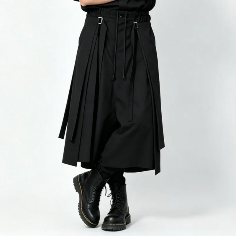 Men'S Casual Pants, Japanese Dark Style, Loose Wide-Leg Pants, High-Waisted With Drawstring Design, Cropped Pants A58
Men'S Casual Pants, Japanese Dark Style, Loose Wide-Leg Pants, High-Waisted With Drawstring Design, Cropped Pants A58