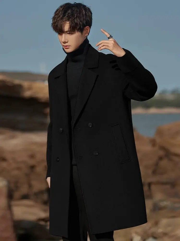 Men's Mid-Length Woolen Coat Double-Faced Velvet Thiened Briti Sle Autumn Winter Faion Urban Woolen Suit Jaet
Men's Mid-Length Woolen Coat Double-Faced Velvet Thiened Briti Sle Autumn Winter Faion Urban Woolen Suit Jaet