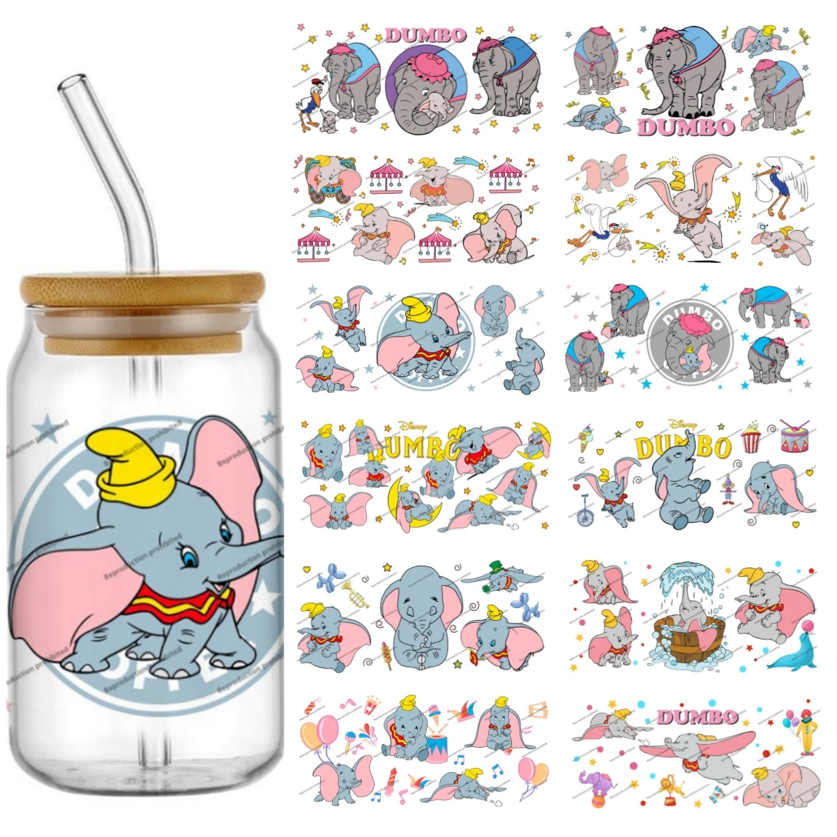 Miniso Elephant Dumbo series 16oz UV DTF Wraps Transfer Sticker DIY For Libbey Glass Cup Waterproof Wrap Transfers Decals
Miniso Elephant Dumbo series 16oz UV DTF Wraps Transfer Sticker DIY For Libbey Glass Cup Waterproof Wrap Transfers Decals