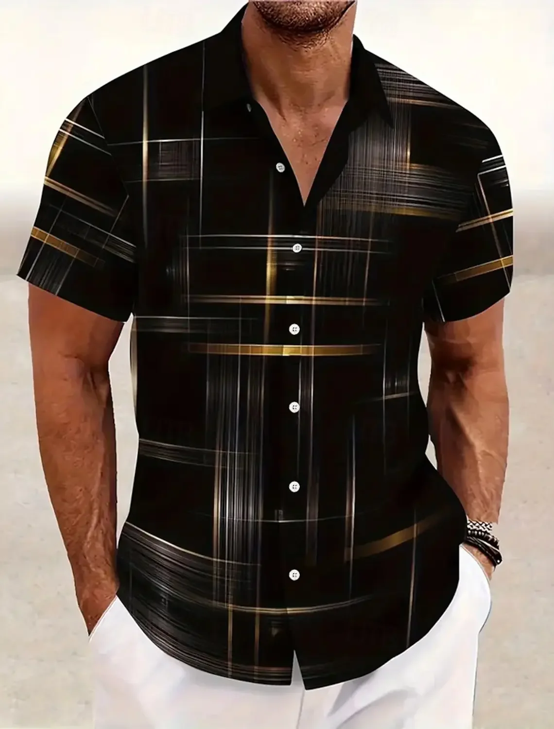 Camisas a cuadros con rejilla geométrica de verano para hombre camisa hawaiana de manga corta con botones, camisas sin bolsillos
Camisas a cuadros con rejilla geométrica de verano para hombre camisa hawaiana de manga corta con botones, camisas sin bolsillos