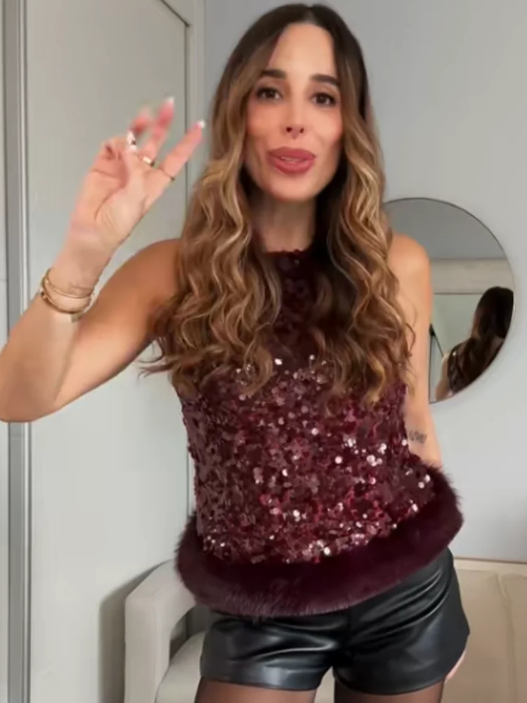 Женский шикарный жилет без рукавов с блестками и брюками, комплект из искусственного меха в стиле пэчворк, топ с высокой талией, прямые брюки, женские вечерние уличные наряды
Женский шикарный жилет без рукавов с блестками и брюками, комплект из искусственного меха в стиле пэчворк, топ с высокой талией, прямые брюки, женские вечерние уличные наряды