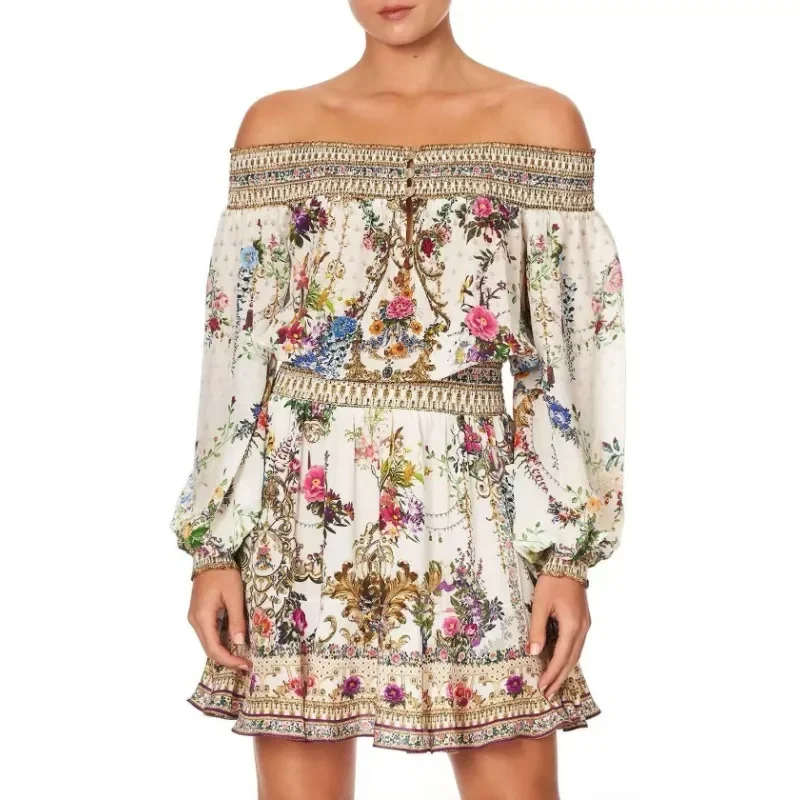 Woman White Floral Print Long Sleeve Off The Shoulder Diamonds Mini Dress for 2024 New Arrivals Holiday High Quality Dresses
Woman White Floral Print Long Sleeve Off The Shoulder Diamonds Mini Dress for 2024 New Arrivals Holiday High Quality Dresses