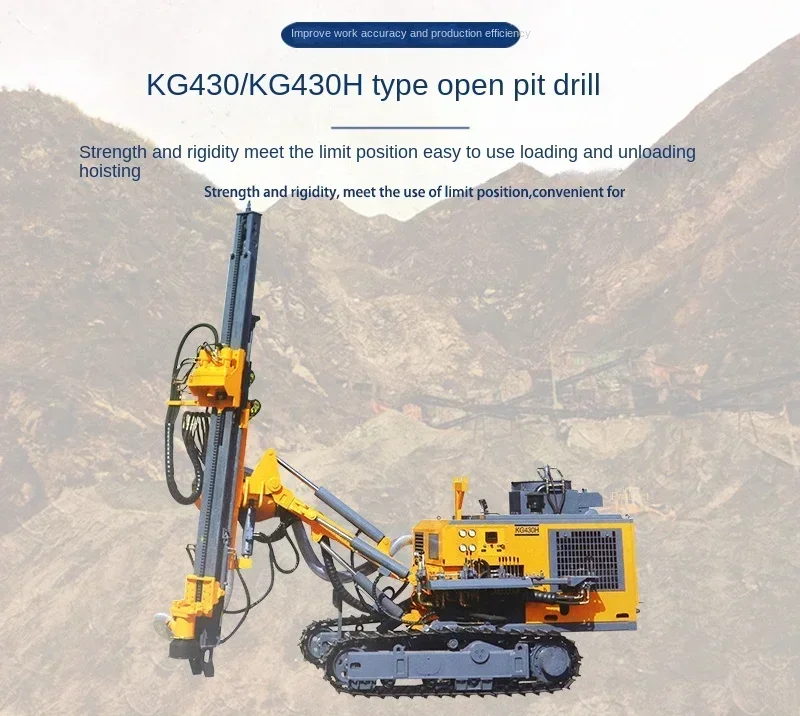 Hot selling Fast Blasting of Open-pit Tracked Down-the-Hole Drill KG430 KG430H with High Speed and Double Motors.
Hot selling Fast Blasting of Open-pit Tracked Down-the-Hole Drill KG430 KG430H with High Speed and Double Motors.