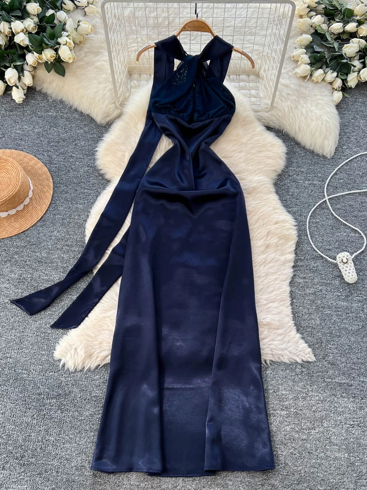 Sexy Cross Strap Me Patchwork Silk Satin Women's Dr High Waist Bal Long Skirt Ci Commuting A-Line Gown
Sexy Cross Strap Me Patchwork Silk Satin Women's Dr High Waist Bal Long Skirt Ci Commuting A-Line Gown