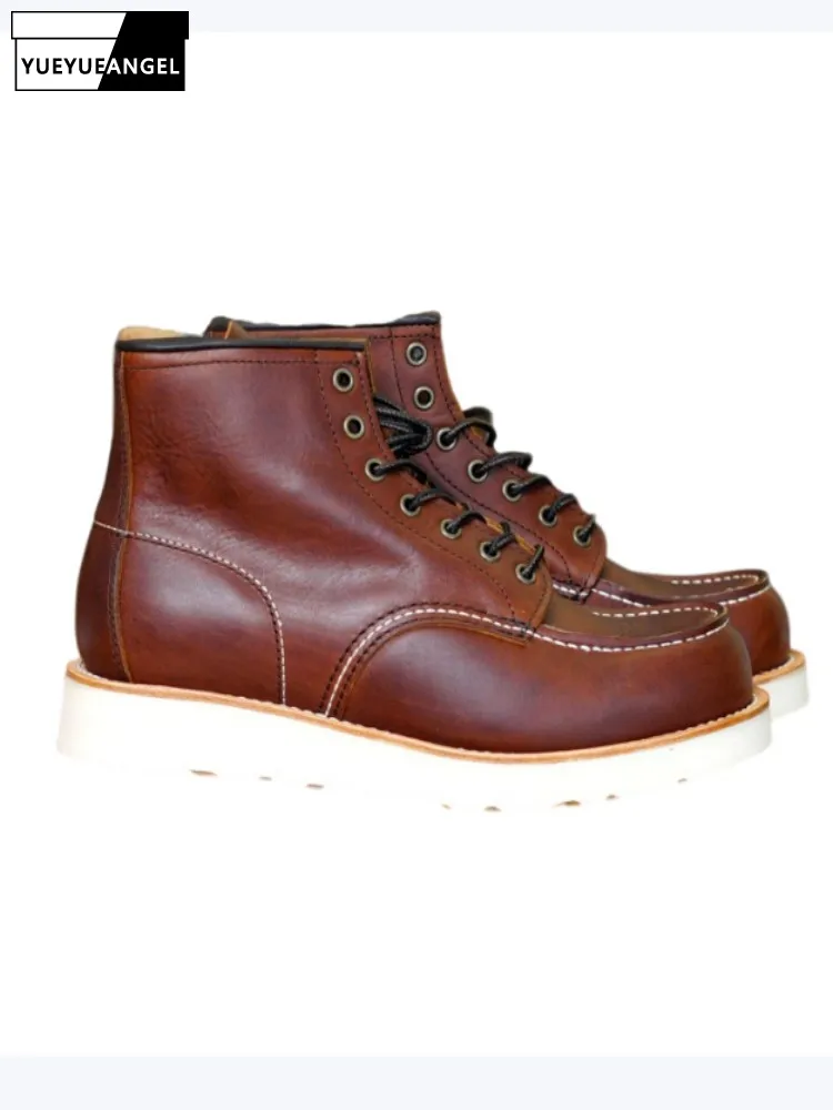 Winter Retro Men Deep Brown Oil Wax Cowhide Work Boots Warm Square Toe Lace-Up Ankle Boots Flat Motorcycle Boots High Top Shoes
Winter Retro Men Deep Brown Oil Wax Cowhide Work Boots Warm Square Toe Lace-Up Ankle Boots Flat Motorcycle Boots High Top Shoes