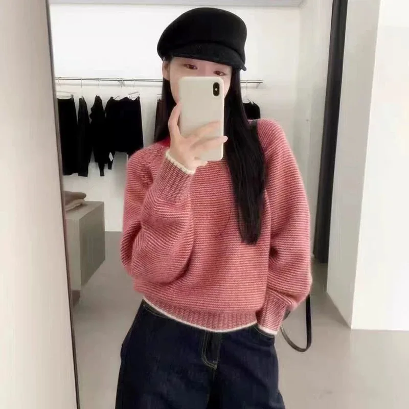 2024 Autumn/Winter New Women's Clothing Knitted Pullover Pure Wool Sweater Ladies Round Neck Senior Top Short Color Strip Jumper
2024 Autumn/Winter New Women's Clothing Knitted Pullover Pure Wool Sweater Ladies Round Neck Senior Top Short Color Strip Jumper