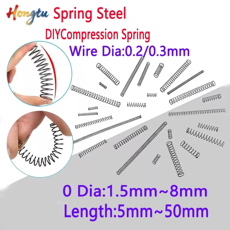 10pcs/Lot Small Compression Springs - Steel Material, 0.2mm/0.3mm Wire Dia, 1.5mm-8mm OD, 5mm-50mm Length
10pcs/Lot Small Compression Springs - Steel Material, 0.2mm/0.3mm Wire Dia, 1.5mm-8mm OD, 5mm-50mm Length