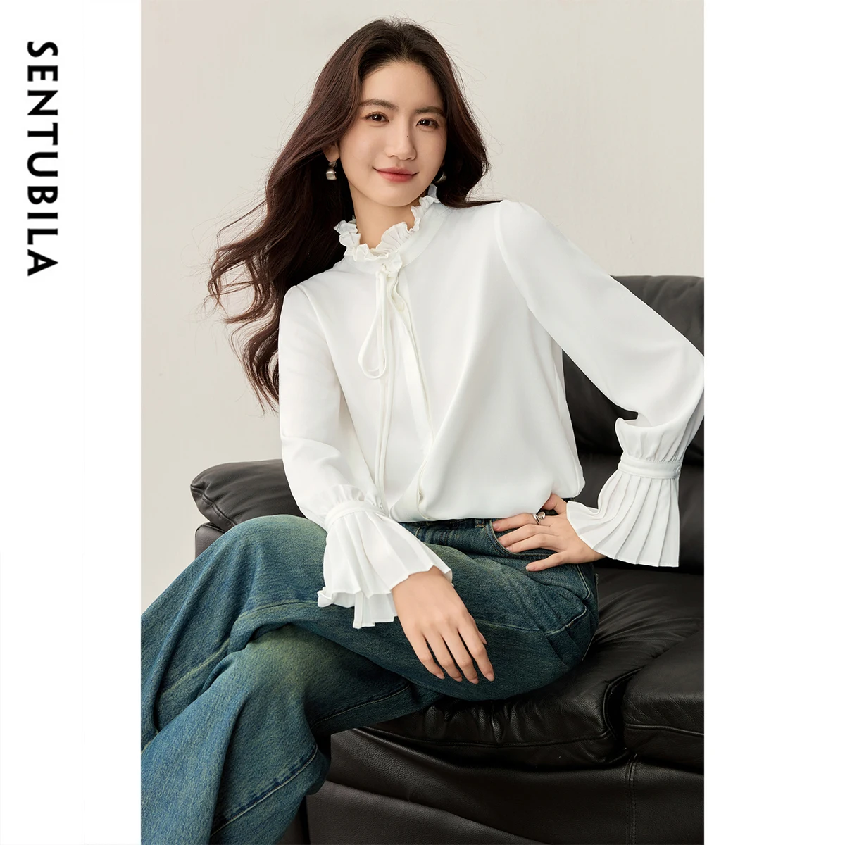 SENTUBILA Elegant Blouse Women's 2025 Autumn New Arrival Edible Tree Fungus Tie-Front Chiffon Blouses Flare Sleeve 153CB1996
SENTUBILA Elegant Blouse Women's 2025 Autumn New Arrival Edible Tree Fungus Tie-Front Chiffon Blouses Flare Sleeve 153CB1996