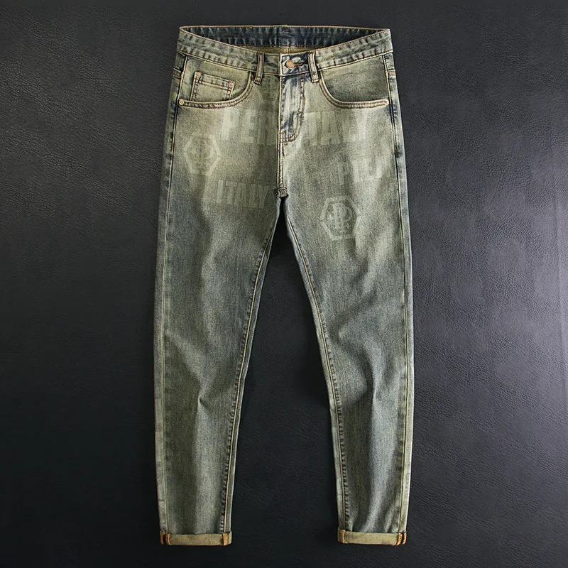 Luxury men's clothing retro gradient printed jeans men's high-end fashion trend brand elastic slim fit small foot long pants
Luxury men's clothing retro gradient printed jeans men's high-end fashion trend brand elastic slim fit small foot long pants