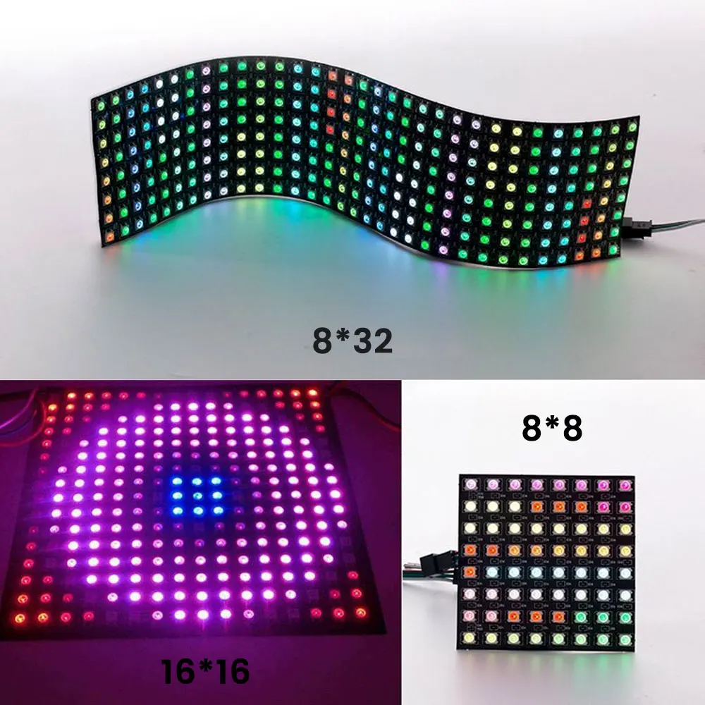 DC5V WS2812B RGB LED Digital Panel Light 8x8 16x16 8x32 Pixels Flexible Individually Addressable WS2812 Module Matrix Screen