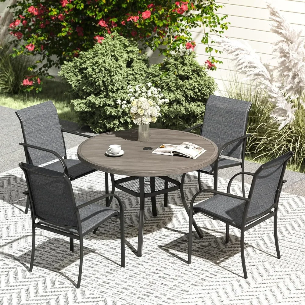 5 Pieces Patio Dining Set,Outdoor FurnitureSet Includes 1Round Patio Table and 4 Patio Sling Chairs,Patio Table and Chairs for 4
5 Pieces Patio Dining Set,Outdoor FurnitureSet Includes 1Round Patio Table and 4 Patio Sling Chairs,Patio Table and Chairs for 4