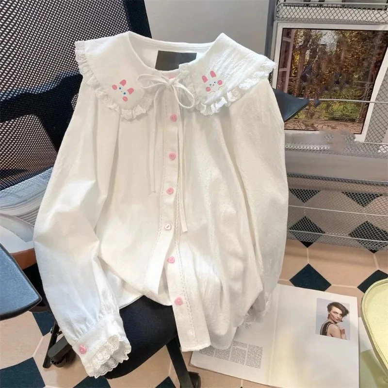 Autumn Japanese Kawaii White Shirt Women Embroidered Rabbit Collar Blouses Vintage Loose All-match Women's Clothing
Autumn Japanese Kawaii White Shirt Women Embroidered Rabbit Collar Blouses Vintage Loose All-match Women's Clothing