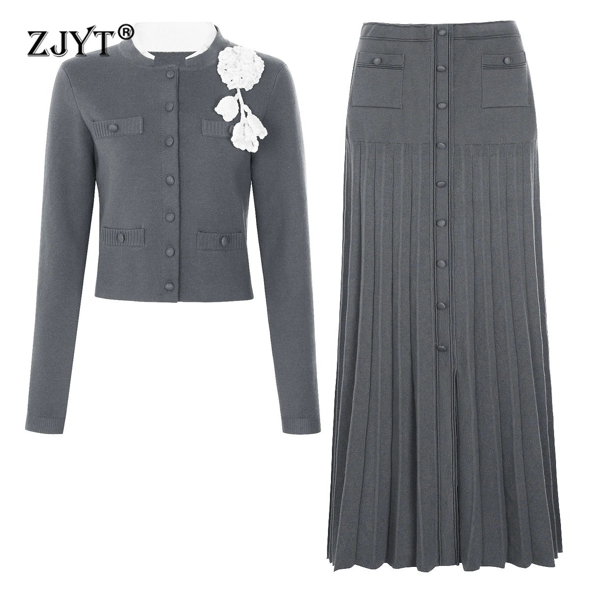 ZJYT Autumn Winter Long Sleeve Cardigans Sweaters for Women Fashion Midi Knitting Pleated Skirts Tops Grey Black Female Clothes
ZJYT Autumn Winter Long Sleeve Cardigans Sweaters for Women Fashion Midi Knitting Pleated Skirts Tops Grey Black Female Clothes