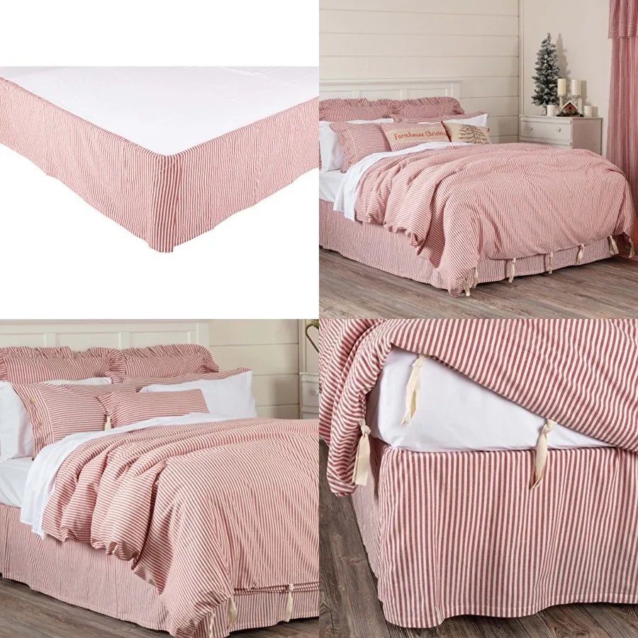 Farmhouse Tic Stripe Red 78" x80", w/ 16" Drop, Tailored Dust Ruffle
Farmhouse Tic Stripe Red 78" x80", w/ 16" Drop, Tailored Dust Ruffle