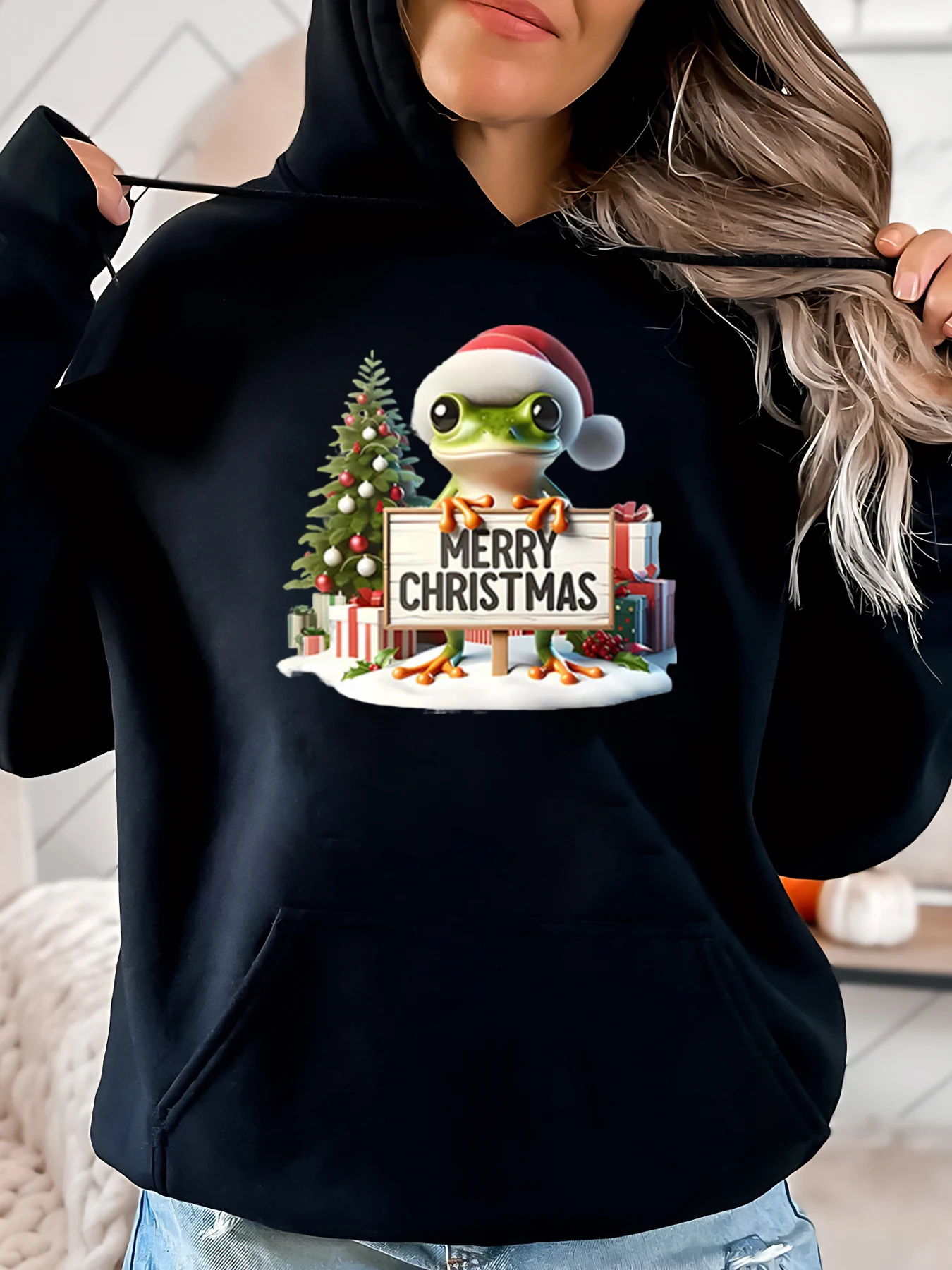 Женская толстовка с капюшоном в виде рождественской елки в виде лягушки, черная, больших размеров
Женская толстовка с капюшоном в виде рождественской елки в виде лягушки, черная, больших размеров
