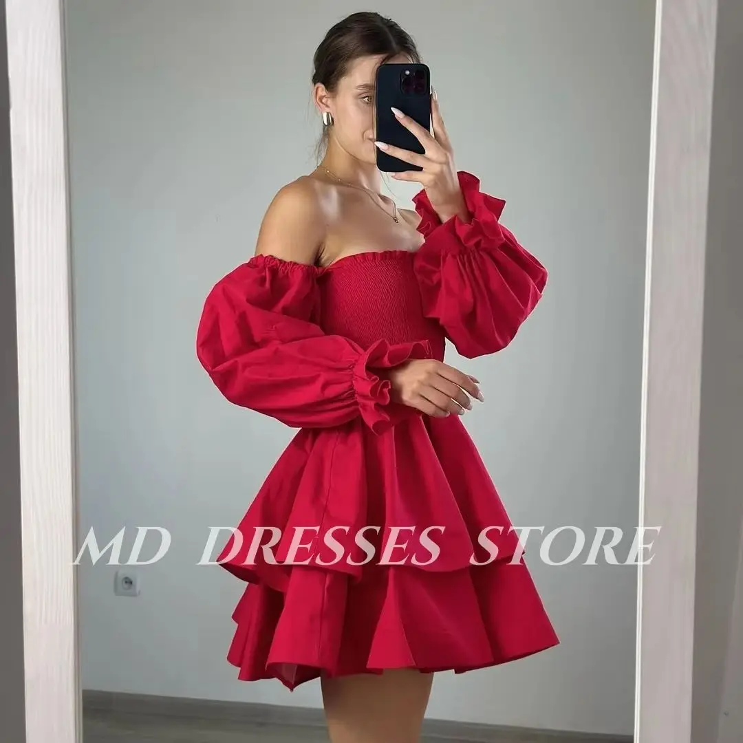MD Red Short A-line Evening Gown Tiered Pleat Above Knee Elastic Full Sleeve Cocktail Dress vestidos de festa Customized 2025
MD Red Short A-line Evening Gown Tiered Pleat Above Knee Elastic Full Sleeve Cocktail Dress vestidos de festa Customized 2025